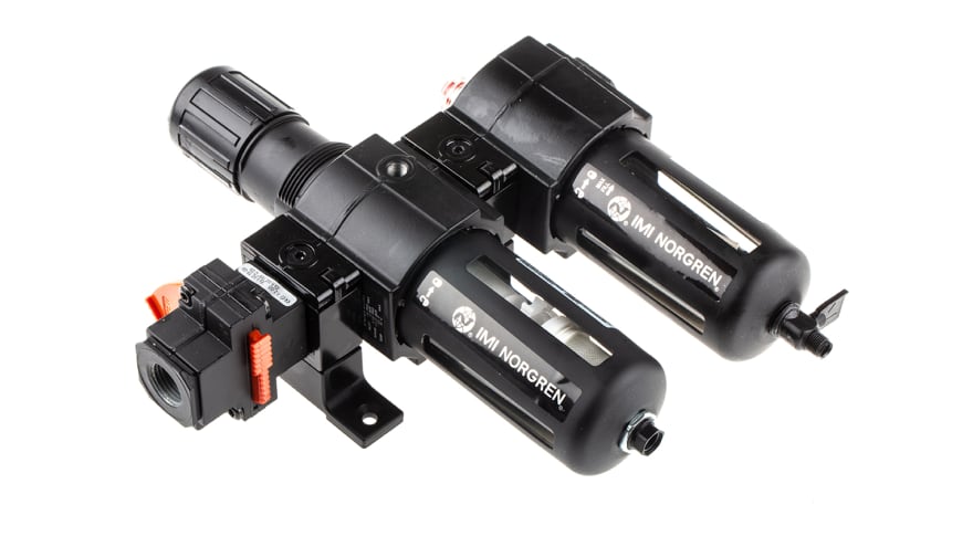Norgren G 1/2 FRL, Automatic Drain, 40μm Filtration Size - With Pressure Gauge – Model: BL74-401G