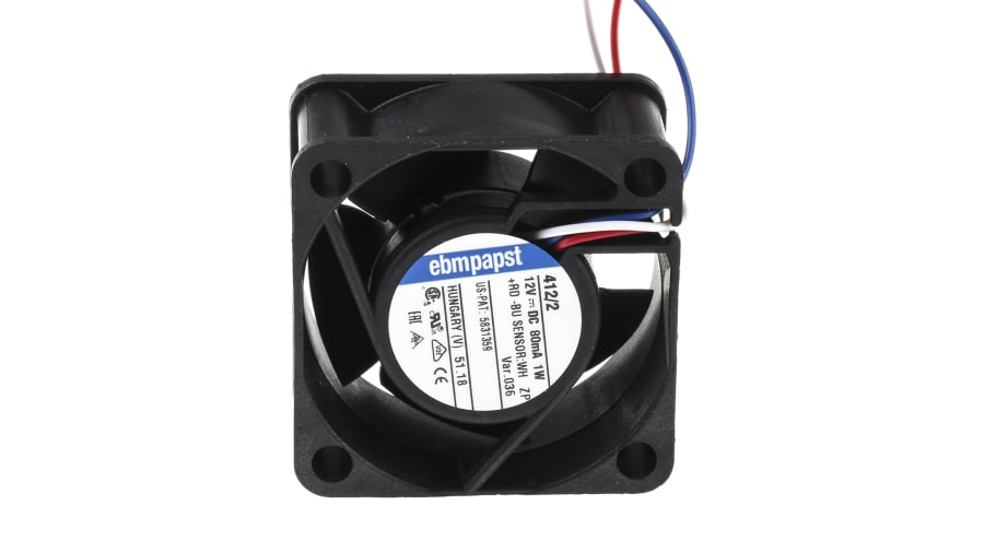 ebm-papst 400 Series Axial Fan, 12 V dc, DC Operation, 10m³/h, 1W, 40 x 40 x 20mm – Model: 412/2-036