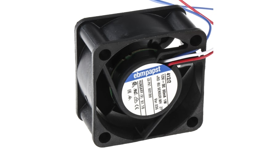 ebm-papst 400 Series Axial Fan, 12 V dc, DC Operation, 10m³/h, 1W, 40 x 40 x 20mm – Model: 412/2-036