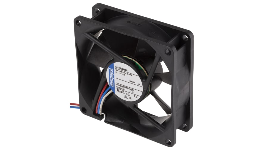 ebm-papst 8400 N Series Axial Fan, 12 V dc, DC Operation, 20m³/h, 350mW, 80 x 80 x 25mm – Model: 8412N/2GLLE-451