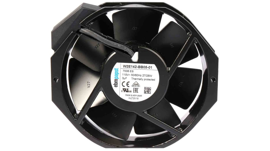 ebm-papst W2E142 Series Axial Fan, 115 V ac, AC Operation, 330m³/h, 27 → 28W, 235mA Max, 172 x 150 x 38mm – Model: W2E142-BB05-01
