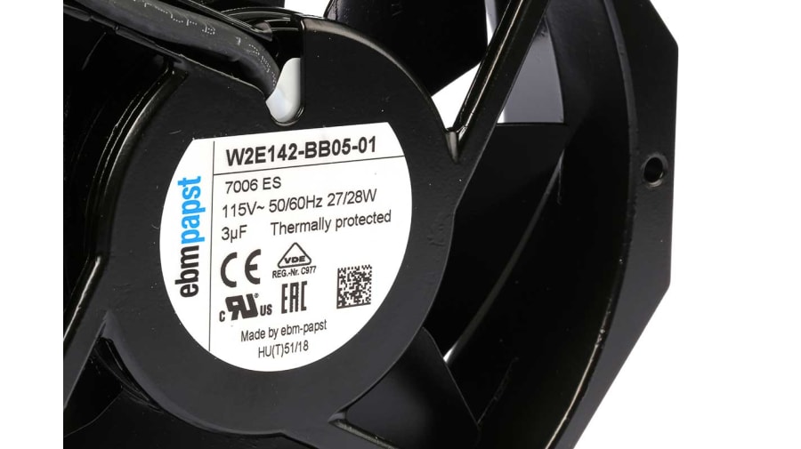 ebm-papst W2E142 Series Axial Fan, 115 V ac, AC Operation, 330m³/h, 27 → 28W, 235mA Max, 172 x 150 x 38mm – Model: W2E142-BB05-01