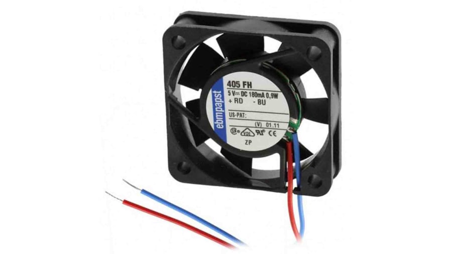 ebm-papst 400 F Series Axial Fan, 5 V dc, DC Operation, 9m³/h, 900mW, 180mA Max, 40 x 40 x 10mm – Model: 405FH