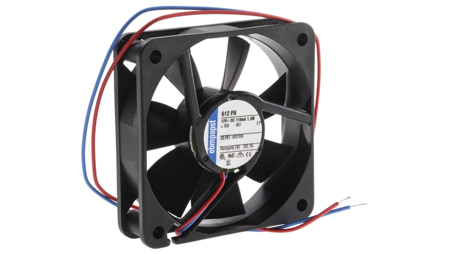 ebm-papst 600 F Series Axial Fan, 12 V dc, DC Operation, 33m³/h, 1.4W, 117mA Max, 60 x 60 x 15mm – Model: 612FH