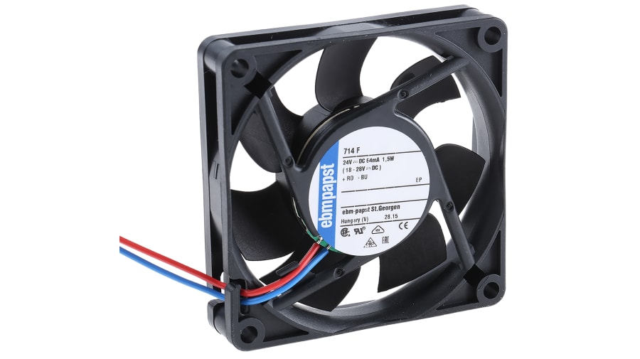ebm-papst 700 F Series Axial Fan, 24 V dc, DC Operation, 44m³/h, 1.5W, 63mA Max, 70 x 70 x 15mm – Model: 714F