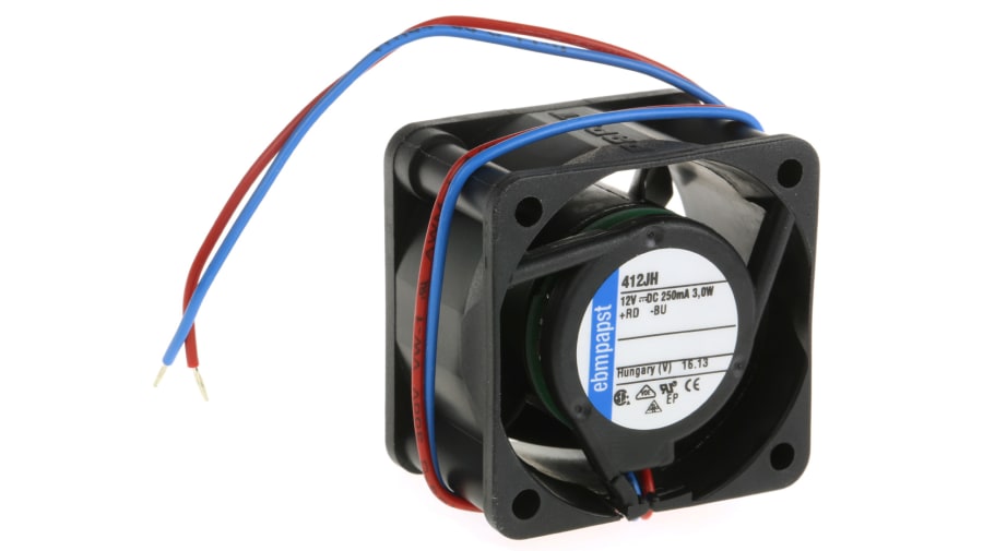 ebm-papst 400 Series Axial Fan, 12 V dc, DC Operation, 22m³/h, 3W, 250mA Max, 40 x 40 x 25mm – Model: 412JH