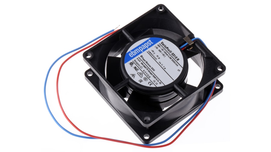 ebm-papst 8300 Series Axial Fan, 48 V dc, DC Operation, 80m³/h, 5.8W, 120mA Max, 80 x 80 x 32mm – Model: 8318H