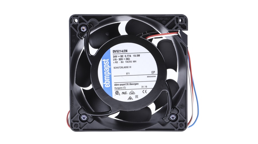 ebm-papst DV 5200 Series Axial Fan, 24 V dc, DC Operation, 270m³/h, 20W, 850mA Max, 127 x 127 x 38mm – Model: DV5214/2N