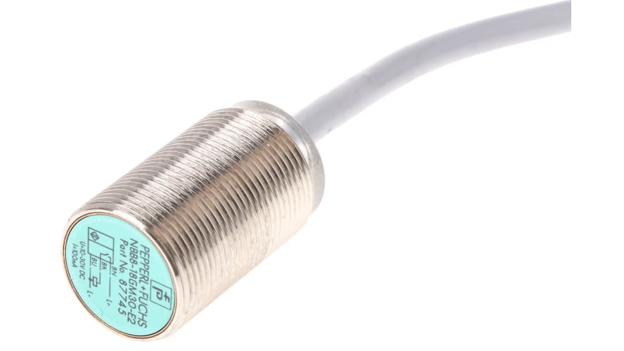 NBB8-18GM30-E2, Pepperl + Fuchs Inductive Barrel-Style Proximity Sensor, M18 x 1, 8 mm Detection, PNP Output, 5 → 36 V dc, IP68 – Model: NBB