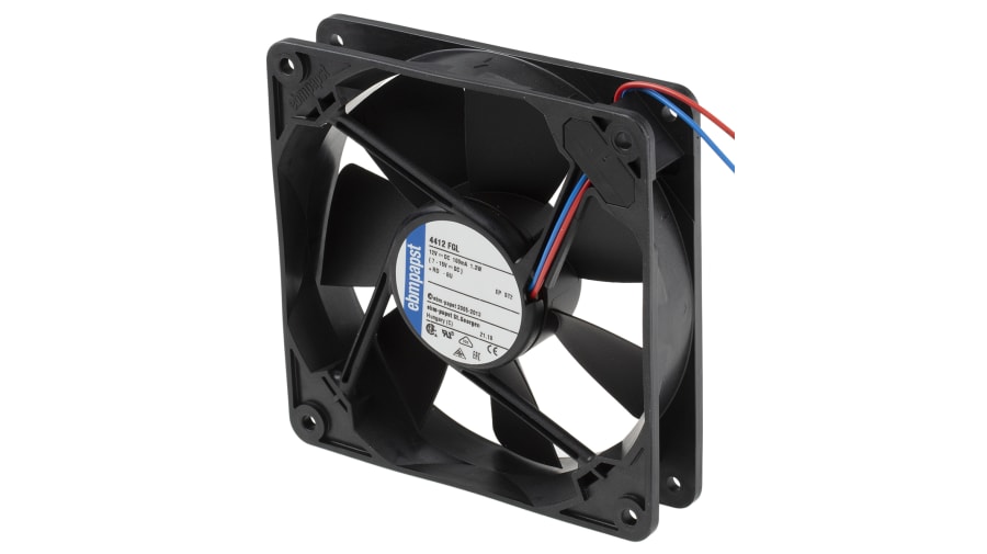 ebm-papst 4400 F Series Axial Fan, 12 V dc, DC Operation, 94m³/h, 1.3W, 108mA Max, 119 x 119 x 25mm – Model: 4412FGL