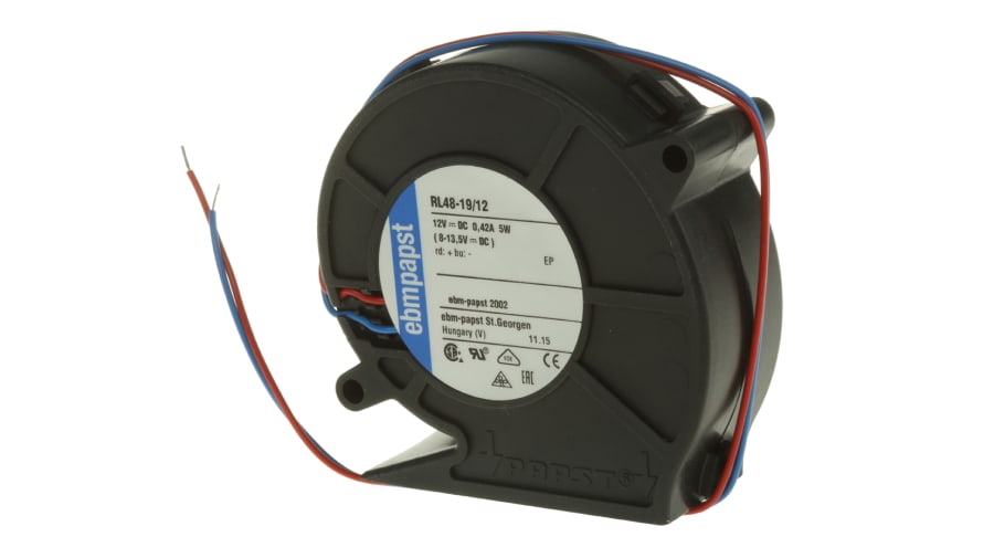 ebm-papst RL 48 Series Centrifugal Fan, 12 V dc, 28m³/h, DC Operation, 75.5 x 75.2 x 27mm – Model: RL48-19/12