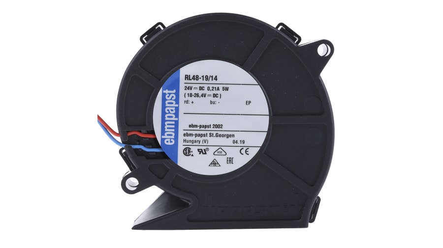ebm-papst RL 48 Series Centrifugal Fan, 24 V dc, 28m³/h, DC Operation, 75.5 x 75.2 x 27mm – Model: RL48-19/14