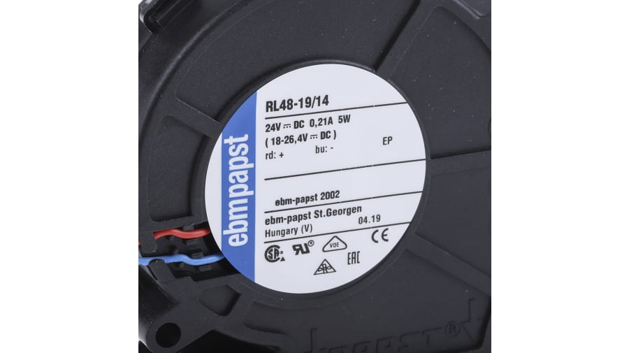 ebm-papst RL 48 Series Centrifugal Fan, 24 V dc, 28m³/h, DC Operation, 75.5 x 75.2 x 27mm – Model: RL48-19/14