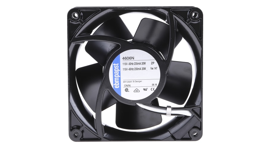 ebm-papst 4000 N Series Axial Fan, 115 V ac, AC Operation, 180m³/h, 20W, IP20, 119 x 119 x 38mm – Model: 4606N