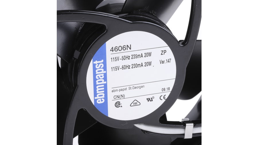 ebm-papst 4000 N Series Axial Fan, 115 V ac, AC Operation, 180m³/h, 20W, IP20, 119 x 119 x 38mm – Model: 4606N