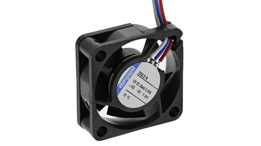 ebm-papst 250 Series Axial Fan, 12 V dc, DC Operation, 3.4m³/h, 500mW, 25 x 25 x 8mm – Model: 252/2N