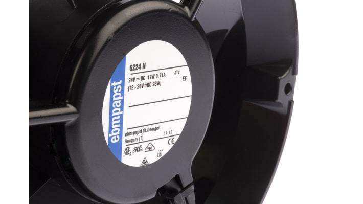 ebm-papst 6200 N Series Axial Fan, 24 V dc, DC Operation, 410m³/h, 17W, IP20, 172 x 51mm – Model: 6224N