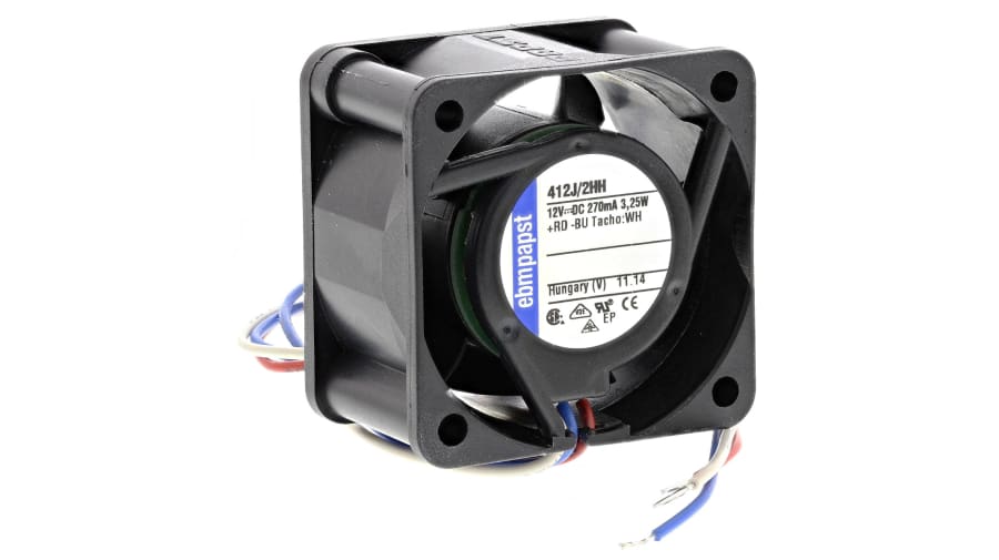 ebm-papst 400 Series Axial Fan, 12 V dc, DC Operation, 24m³/h, 3.3W, 40 x 40 x 25mm – Model: 412J/2HH
