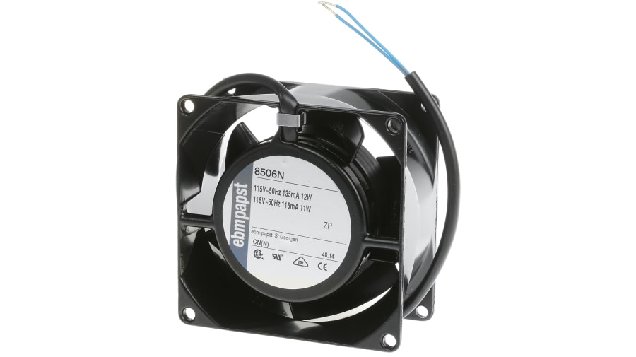 ebm-papst 8000 N Series Axial Fan, 115 V ac, AC Operation, 61m³/h, 11W, 80 x 80 x 38mm – Model: 8506N