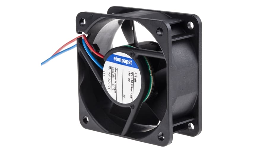 ebm-papst 600 N Series Axial Fan, 12 V dc, DC Operation, 42m³/h, 1.5W, 125mA Max, 60 x 60 x 25mm – Model: 612NN