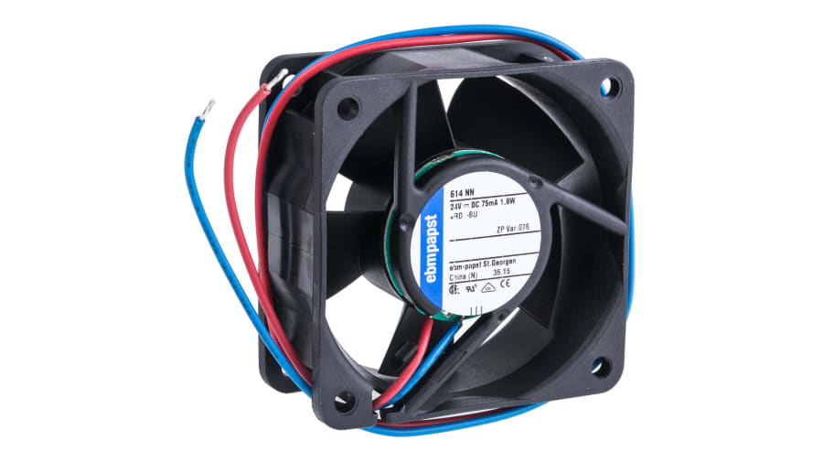 ebm-papst 600 N Series Axial Fan, 24 V dc, DC Operation, 42m³/h, 1.8W, 75mA Max, 60 x 60 x 25mm – Model: 614NN