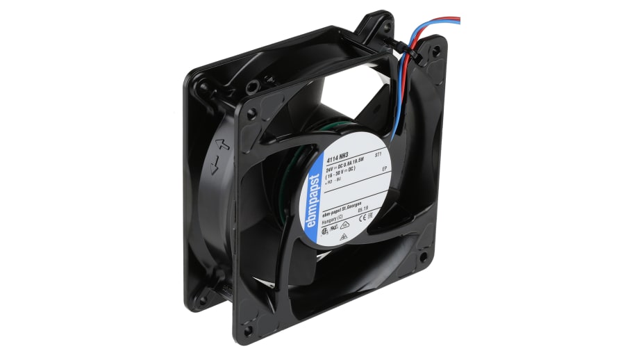 ebm-papst 4100 NH3 - S-Force Series Axial Fan, 24 V dc, DC Operation, 310m³/h, 19.5W, 812mA Max, 119 x 119 x 38mm – Model: 4114NH3