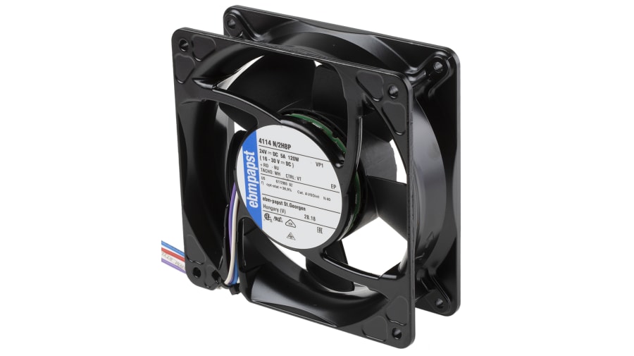 ebm-papst 4100 NH8 - S-Force Series Axial Fan, 24 V dc, DC Operation, 570m³/h, 120W, IP20, 119 x 119 x 38mm – Model: 4114N/2H8P