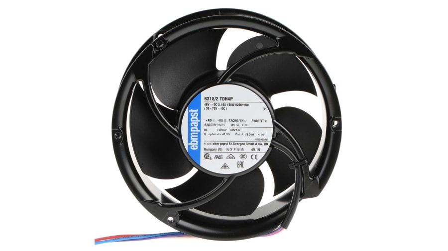 ebm-papst 6300 TD - S-Force Series Axial Fan, 48 V dc, DC Operation, 950m³/h, 150W, 172 x 51mm – Model: 6318/2TDH4P