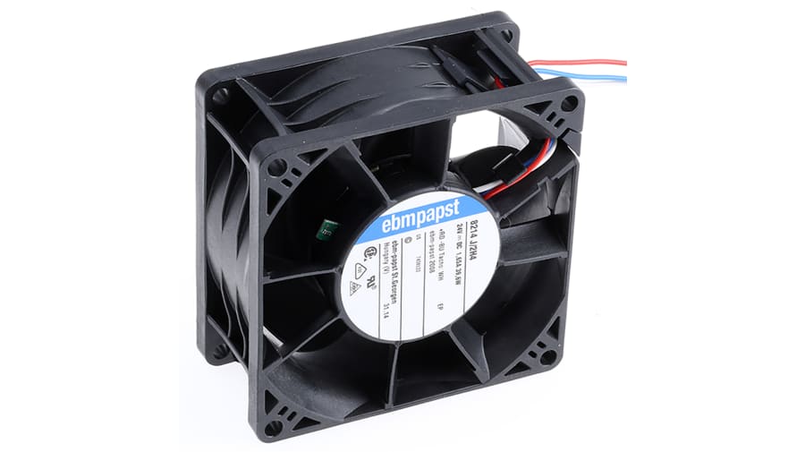 ebm-papst 8200 J Series Axial Fan, 24 V dc, DC Operation, 222m³/h, 38W, 80 x 80 x 38mm – Model: 8214J/2H4