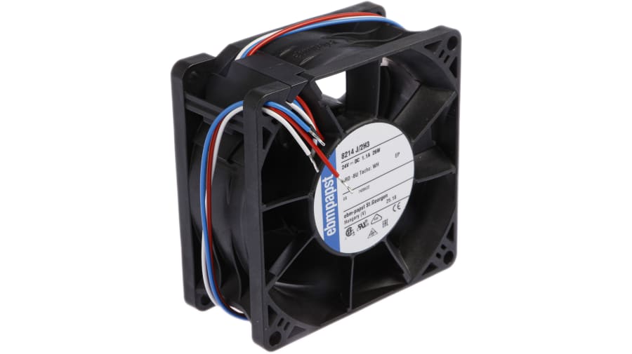 ebm-papst 8200 J Series Axial Fan, 24 V dc, DC Operation, 190m³/h, 26W, 80 x 80 x 38mm – Model: 8214J/2H3
