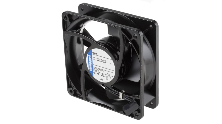 ebm-papst 4000 N Series Axial Fan, 115 V ac, AC Operation, 85m³/h, 10W, 87mA Max, 119 x 119 x 38mm – Model: 4840N