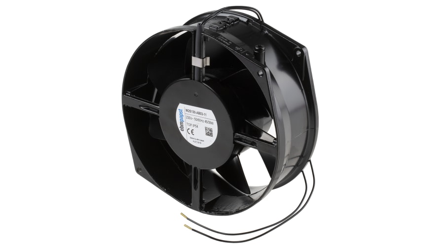 ebm-papst W2S130 Series Axial Fan, 230 V ac, AC Operation, 340m³/h, 45W, 300mA Max, IP54, 172 x 150 x 55mm – Model: W2S130-AB03-11