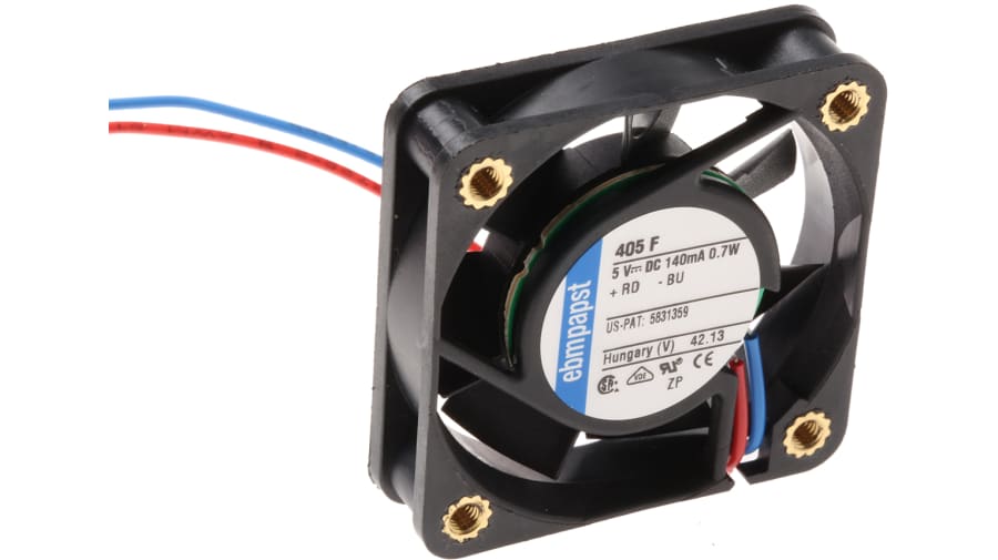 ebm-papst 400 F Series Axial Fan, 5 V dc, DC Operation, 8m³/h, 700mW, 40 x 40 x 10mm – Model: 405F-RS0