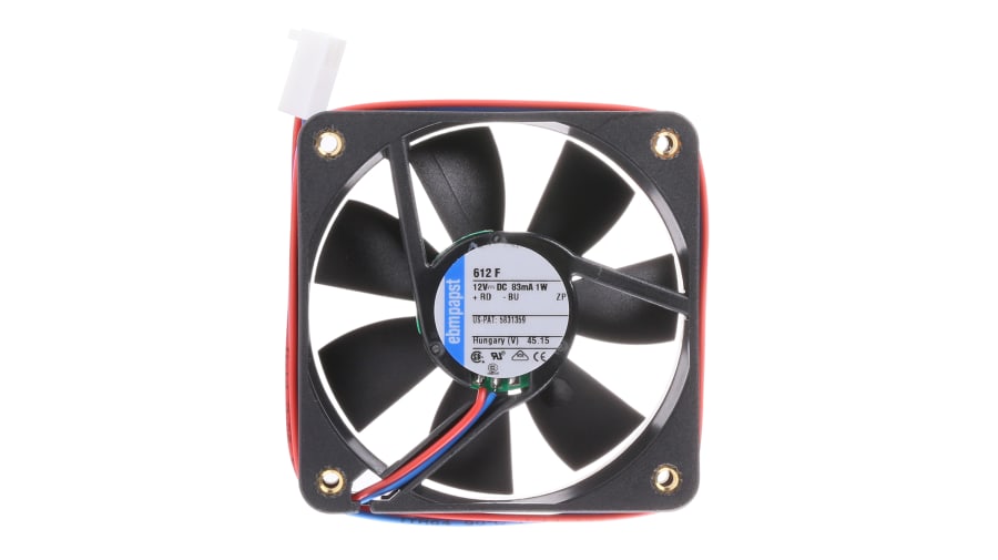 ebm-papst 600 F Series Axial Fan, 12 V dc, DC Operation, 29m³/h, 1W, 60 x 60 x 15mm – Model: 612F-RS0