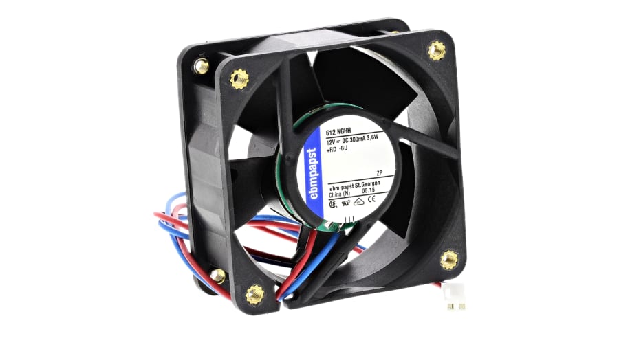 ebm-papst 600 N Series Axial Fan, 12 V dc, DC Operation, 56m³/h, 3.8W, 60 x 60 x 25mm – Model: 612NGHH-RS0