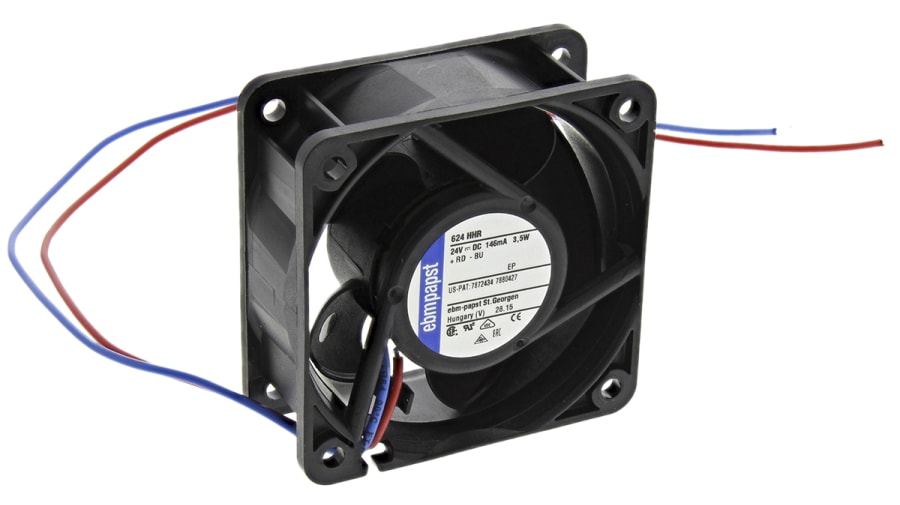 ebm-papst 620 Series Axial Fan, 24 V dc, DC Operation, 56m³/h, 3.6W, 60 x 60 x 25mm – Model: 624HHR