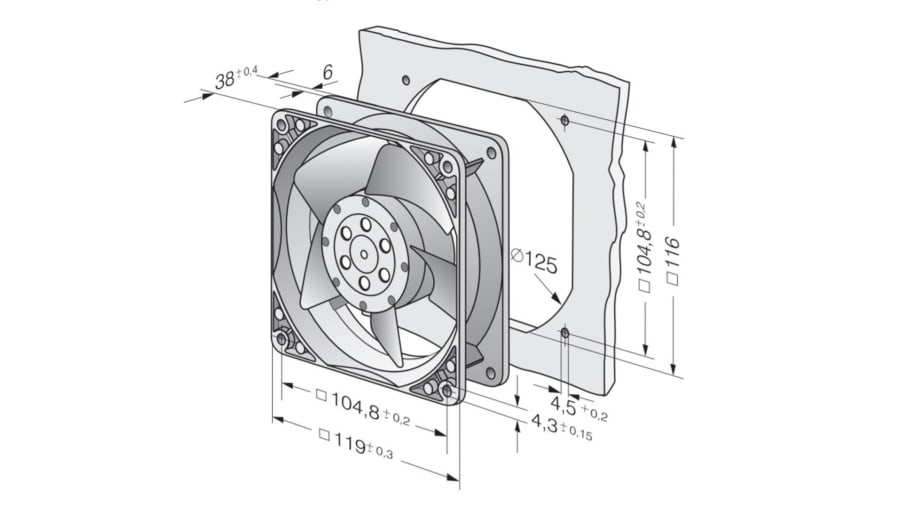 ebm-papst 4000 N Series Axial Fan, 230 V ac, AC Operation, 160m³/h, 19W, IP54, 119 x 119 x 38mm – Model: 4650NU