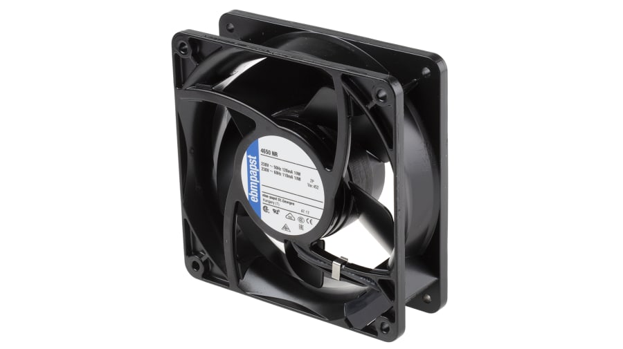 ebm-papst 4000 N Series Axial Fan, 230 V ac, AC Operation, 160m³/h, 19W, 119 x 119 x 38mm – Model: 4650NR