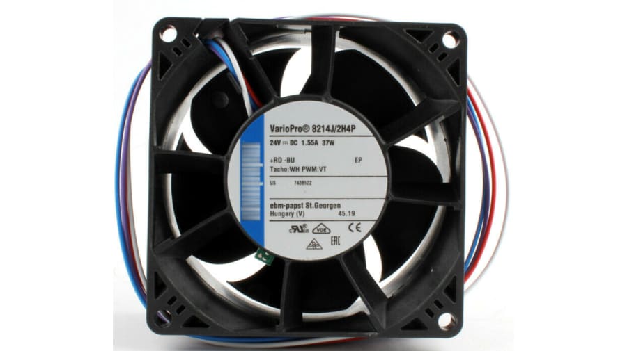 ebm-papst 8200 J Series Axial Fan, 24 V dc, DC Operation, 222.7m³/h, 37W, IP20, 80 x 80 x 38mm – Model: 8214J/2H4P