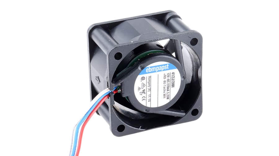 ebm-papst 400 Series Axial Fan, 12 V dc, DC Operation, 24m³/h, 3.3W, 40 x 40 x 25mm – Model: 412J/2HH-RS0
