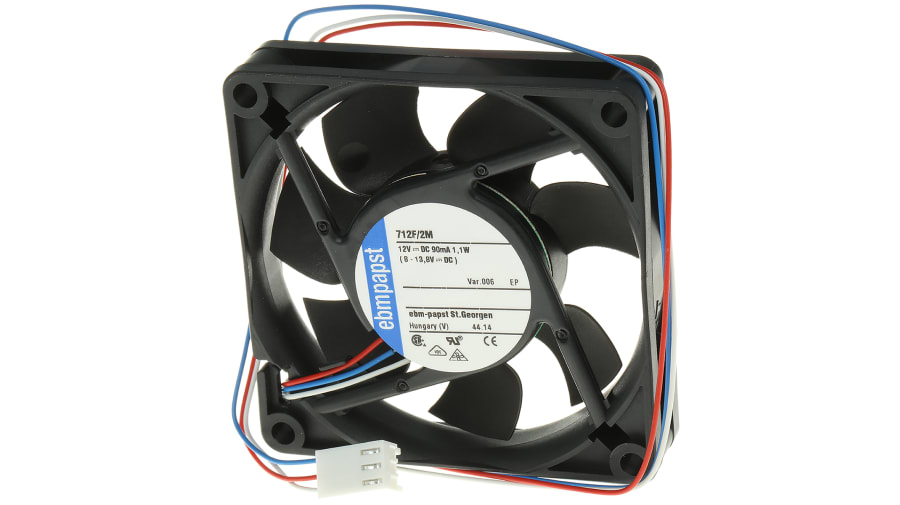 ebm-papst 700 F Series Axial Fan, 12 V dc, DC Operation, 36m³/h, 1.1W, 70 x 70 x 15mm – Model: 712F/2M-006