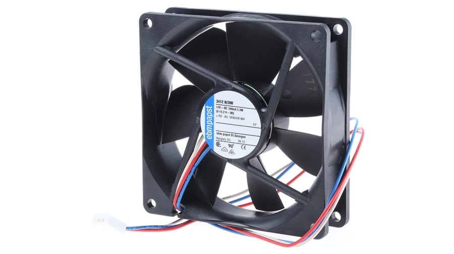 ebm-papst 3400 N Series Axial Fan, 12 V dc, DC Operation, 102m³/h, 2.9W, 92 x 92 x 25mm – Model: 3412N/2HH-RS0
