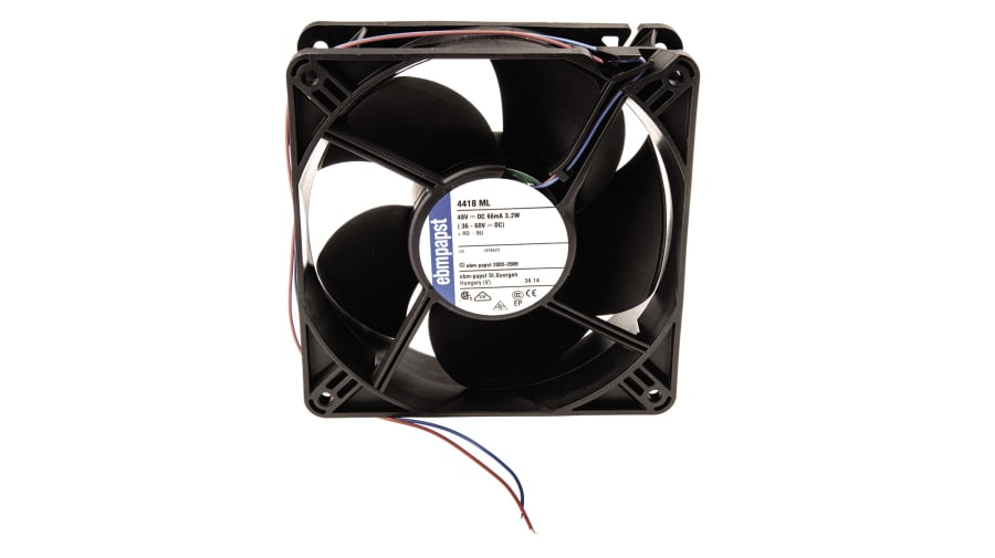 ebm-papst 4400 Series Axial Fan, 48 V dc, DC Operation, 168m³/h, 3.2W, 119 x 119 x 38mm – Model: 4418ML