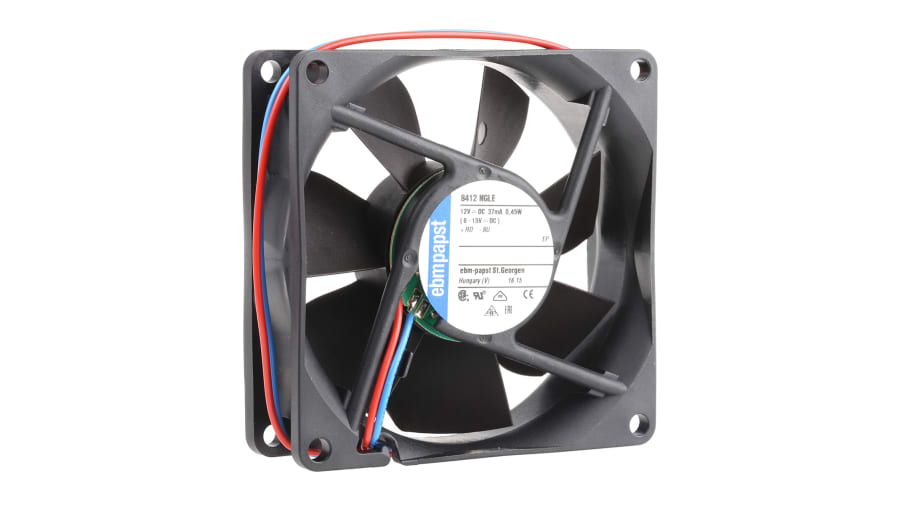 ebm-papst 8400 N Series Axial Fan, 12 V dc, DC Operation, 33m³/h, 500mW, 80 x 80 x 25mm – Model: 8412NGLE