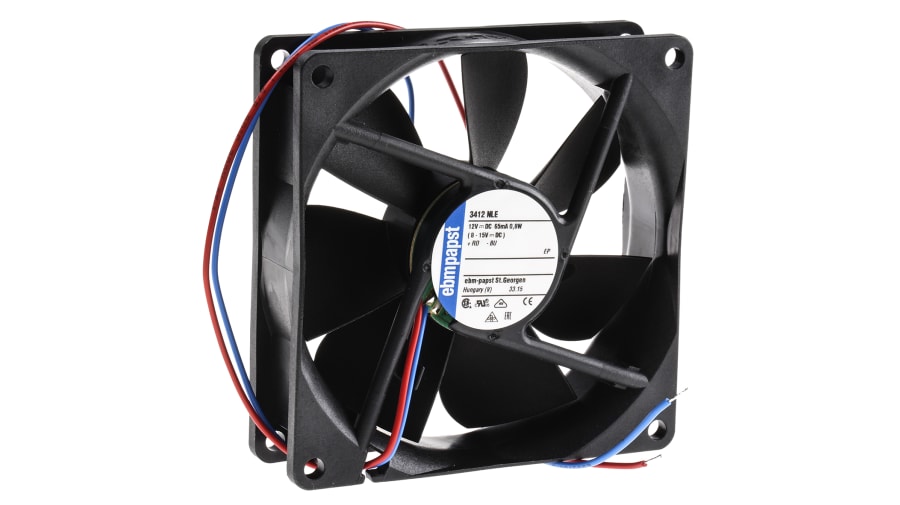 ebm-papst 3400 N Series Axial Fan, 12 V dc, DC Operation, 61m³/h, 800mW, 92 x 92 x 25mm – Model: 3412NLE