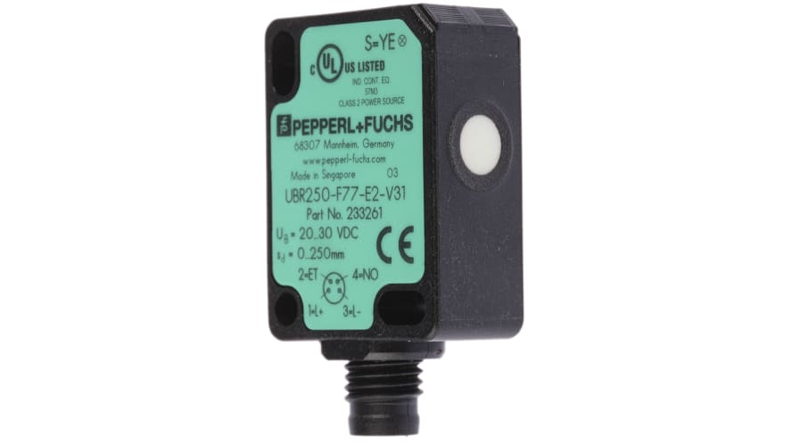 UBR250-F77-E2-V31, Pepperl + Fuchs Ultrasonic Block-Style Proximity Sensor, M8 x 1, 0 → 250 mm Detection, PNP Output, 20 → – Model: UBR250-F