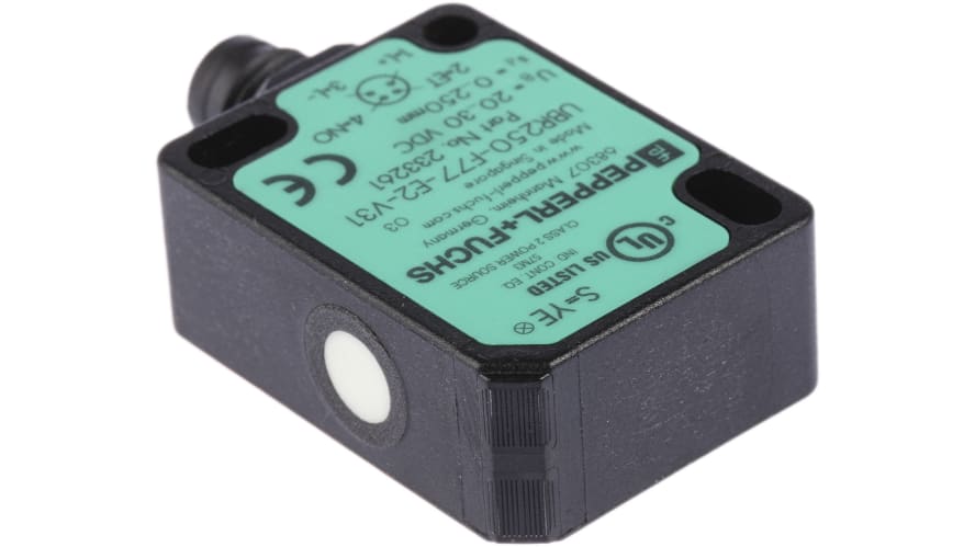 UBR250-F77-E2-V31, Pepperl + Fuchs Ultrasonic Block-Style Proximity Sensor, M8 x 1, 0 → 250 mm Detection, PNP Output, 20 → – Model: UBR250-F