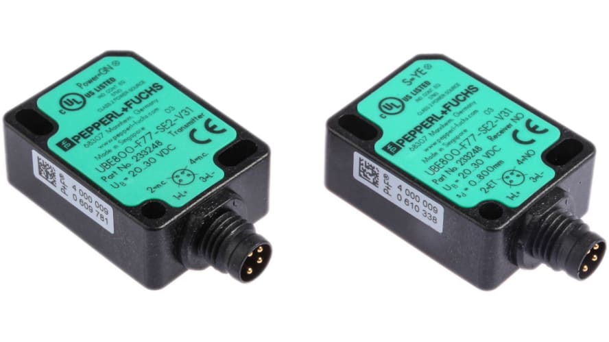 UBE800-F77-SE2-V31, Pepperl + Fuchs Ultrasonic Block-Style Proximity Sensor, M8 x 1, 0 → 800 mm Detection, PNP Output, 20 → – Model: UBE800-