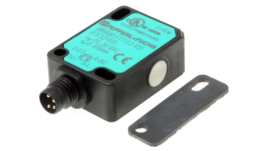 UBR400-F77-E2-V31, Pepperl + Fuchs Ultrasonic Block-Style Proximity Sensor, M8 x 1, 0 → 400 mm Detection, PNP Output, 20 → – Model: UBR400-F