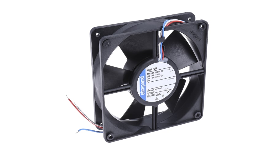 ebm-papst 4300 Series Axial Fan, 24 V dc, DC Operation, 170m³/h, 5W, IP68, 119 x 119 x 32mm – Model: 4314/2U